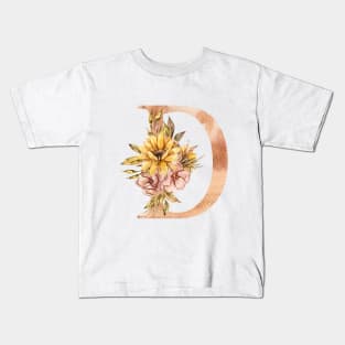 Watercolor sunflower floral  wedding monogram, D letter illustration Kids T-Shirt